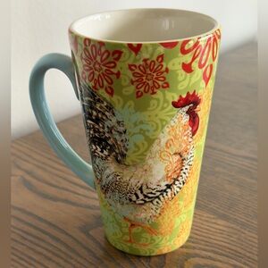Susan Winget Farm Rooster Coffee Tea Cocoa Tall Mug with Green and Red Accents